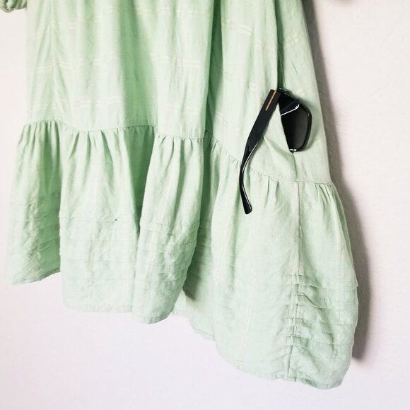 Free People Elora Pleated Ruffle Mini Dress L WindownpaneMermaid Tail Green $148 - Picture 14 of 14